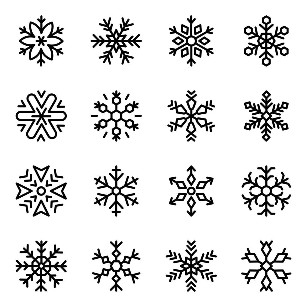 paquete de iconos de línea de diseños de copos de nieve geométricos vector