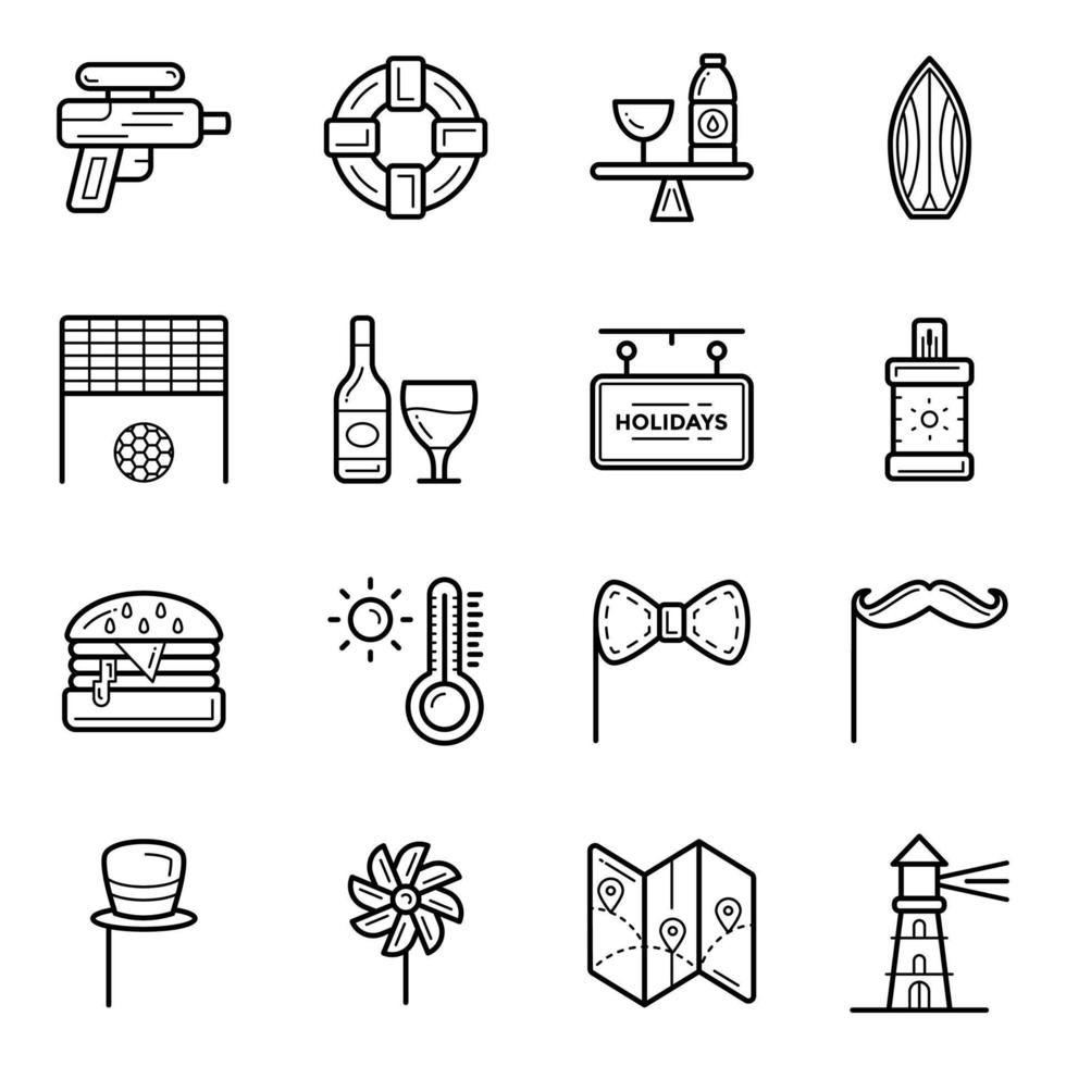 paquete de iconos de verano y vacaciones vector