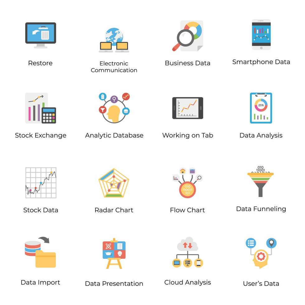 Business and Data Analytics Flat Icons Pack vector