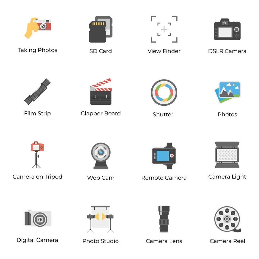 Set Of Photography Tools Flat Icons vector