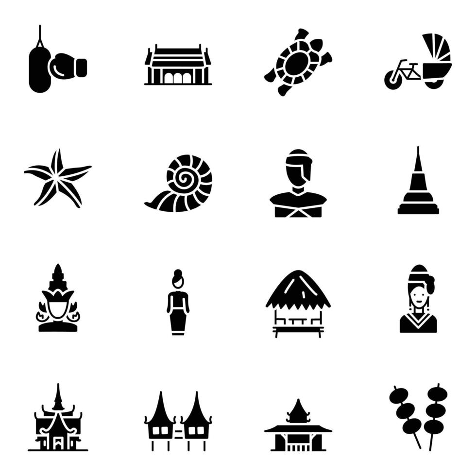 Pack of Thailand Equipment Icons vector