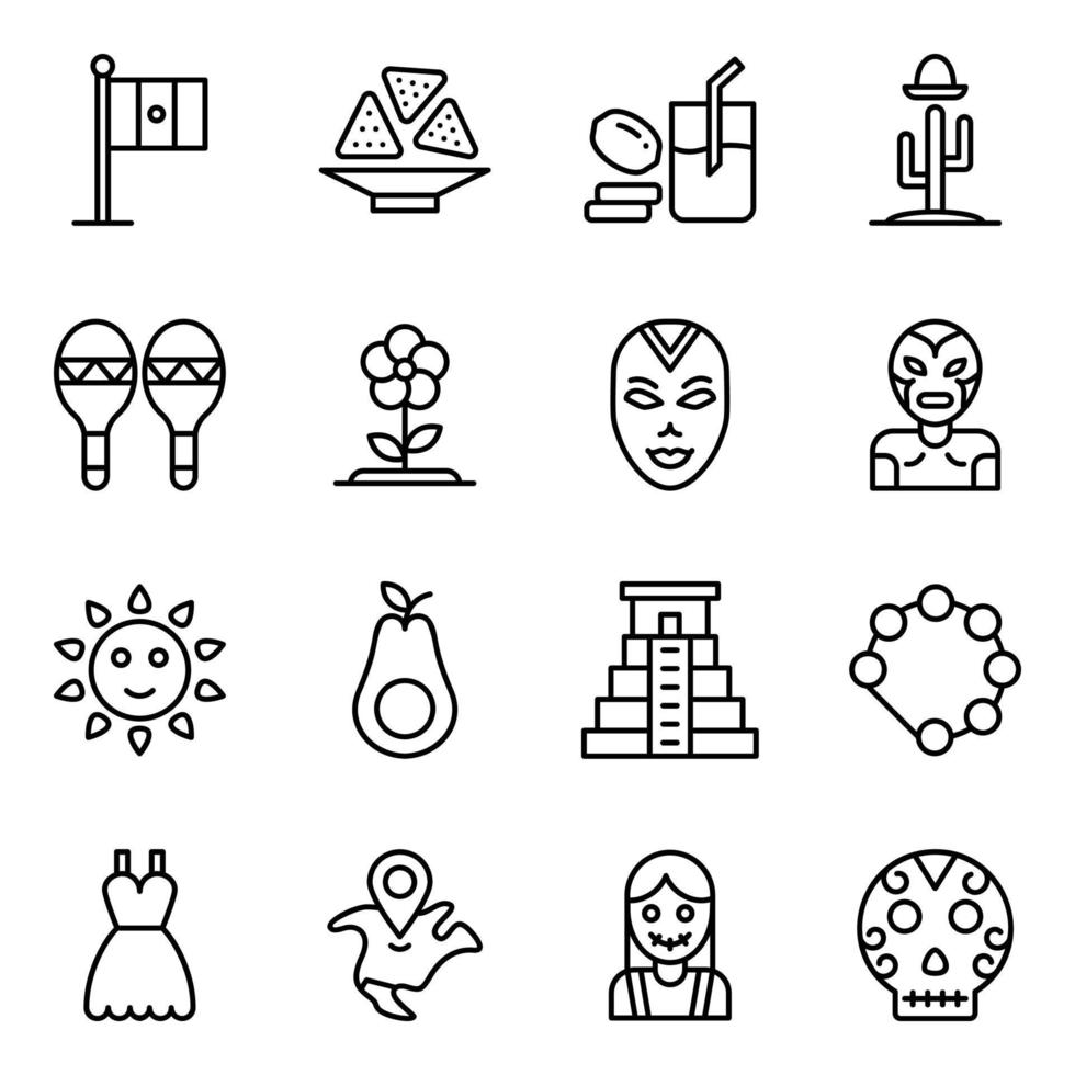 paquete de iconos de símbolos de méxico vector