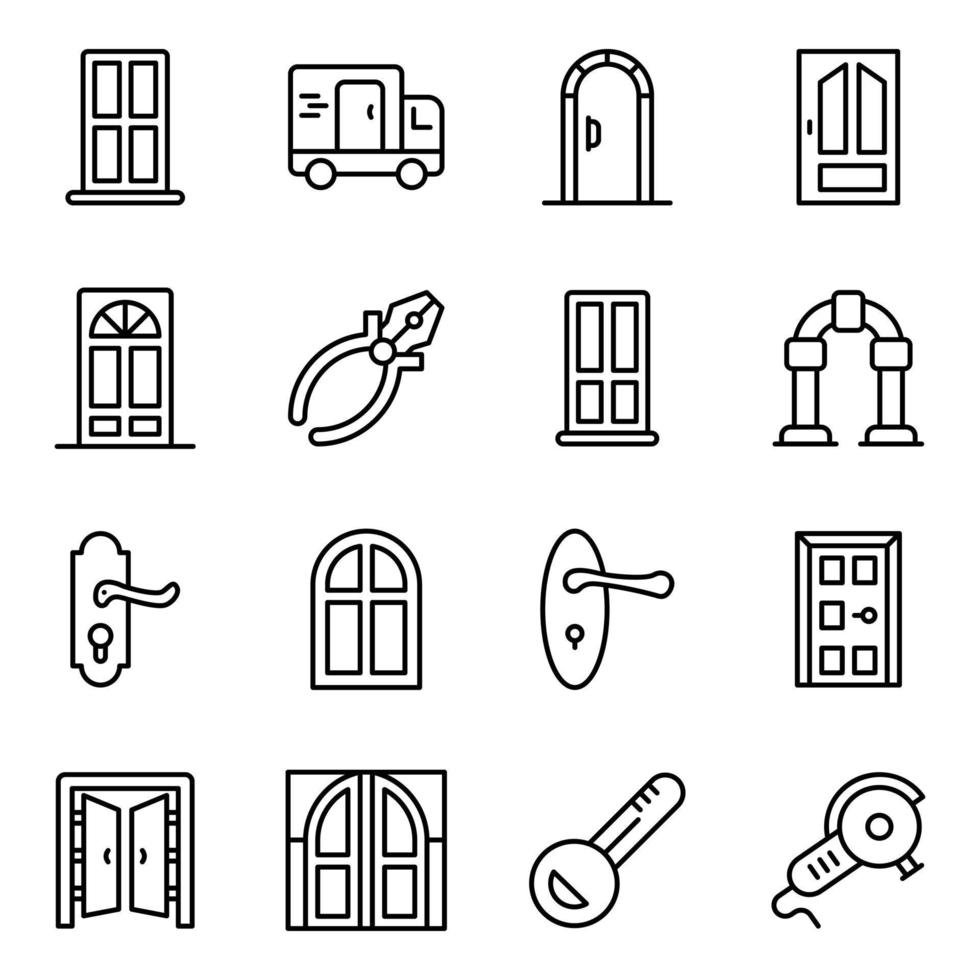 paquete de iconos de vector de línea de puertas