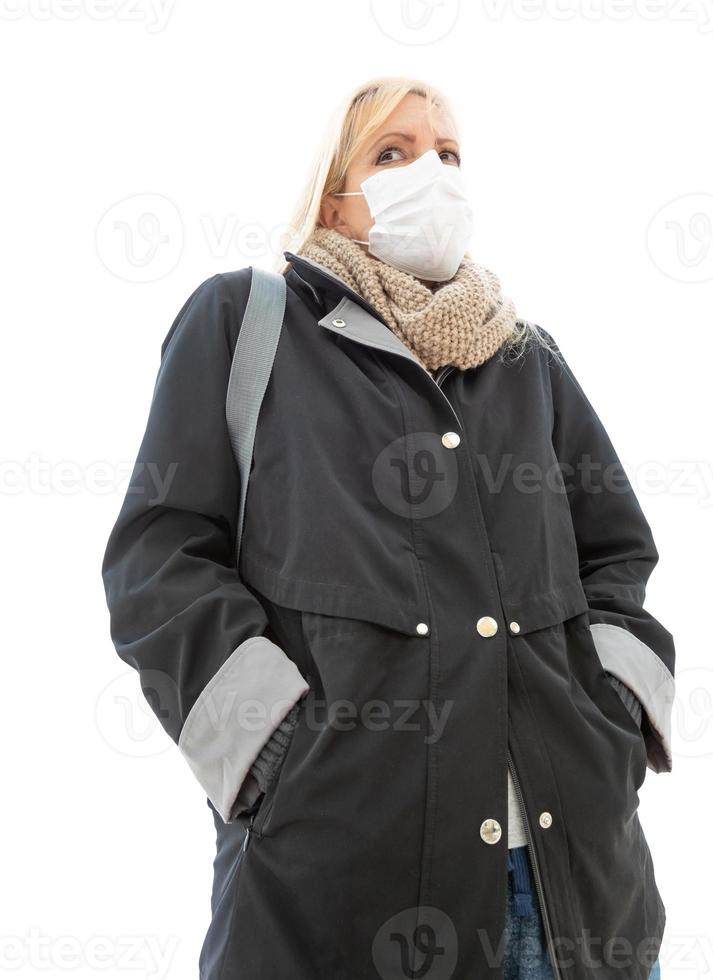 Young Adult Woman Wearing Face Mask Isolated on White Background photo