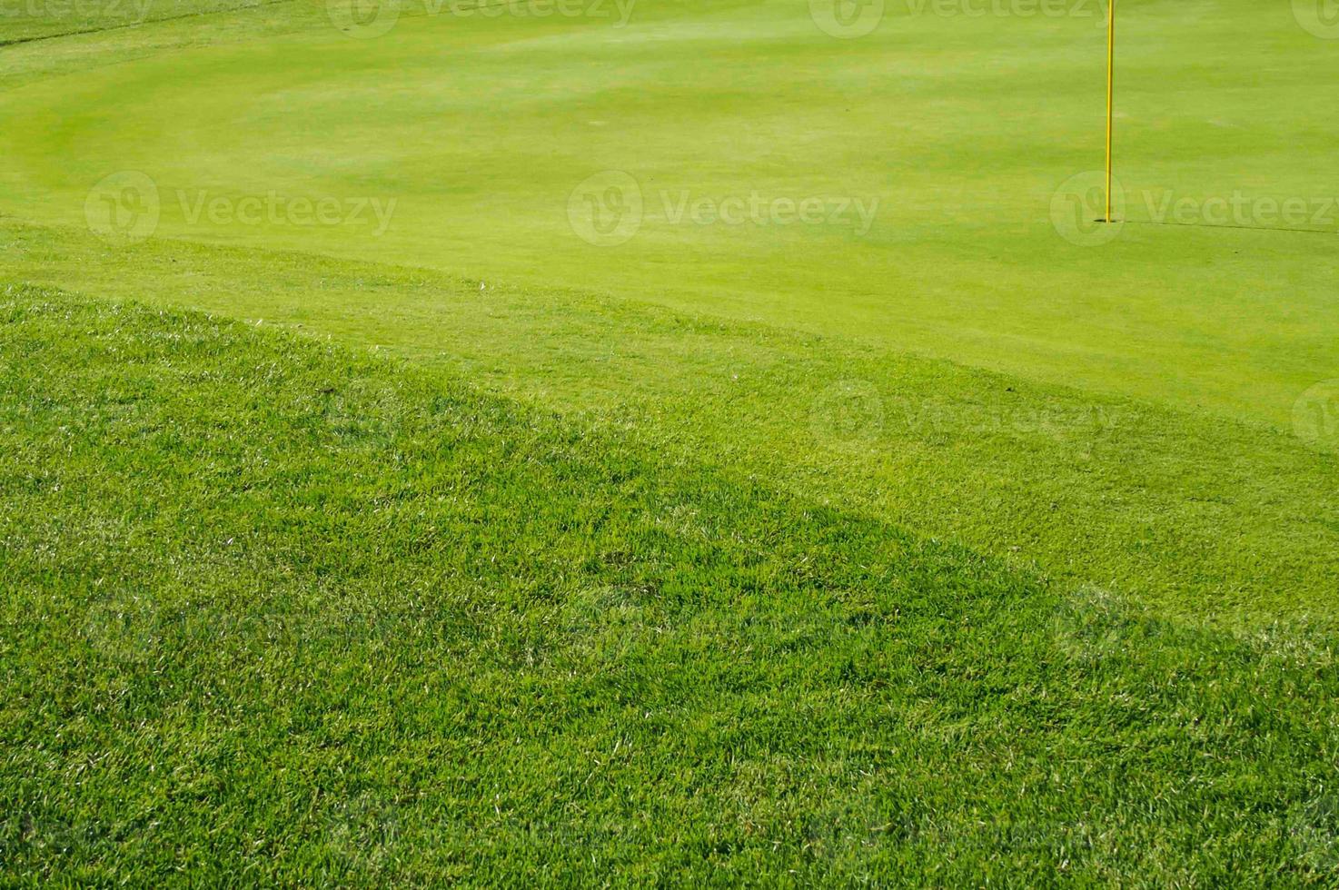 pintoresco campo de golf cubierto de hierba verde y marginal. foto