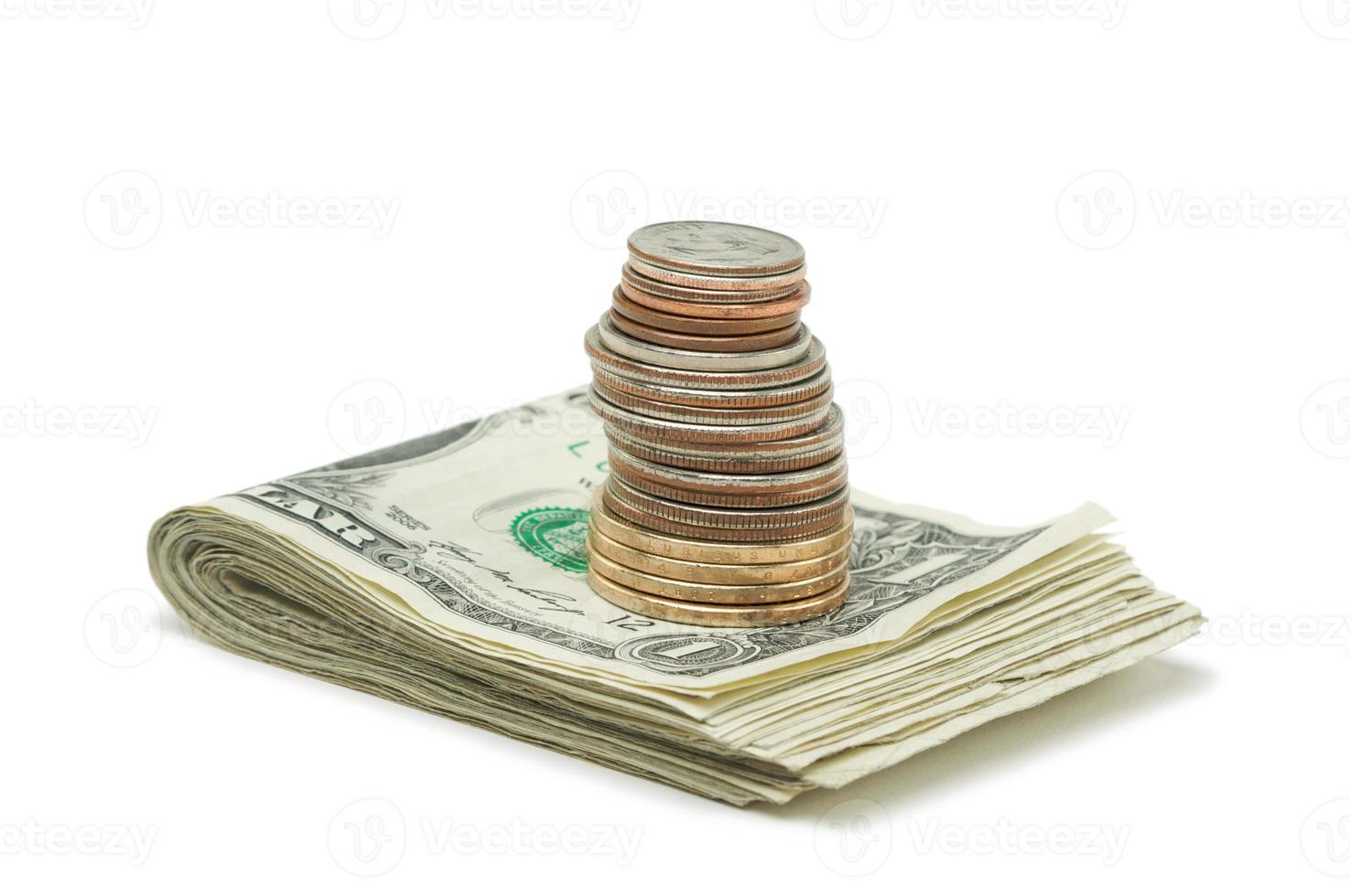 Stack of Money and Coins photo