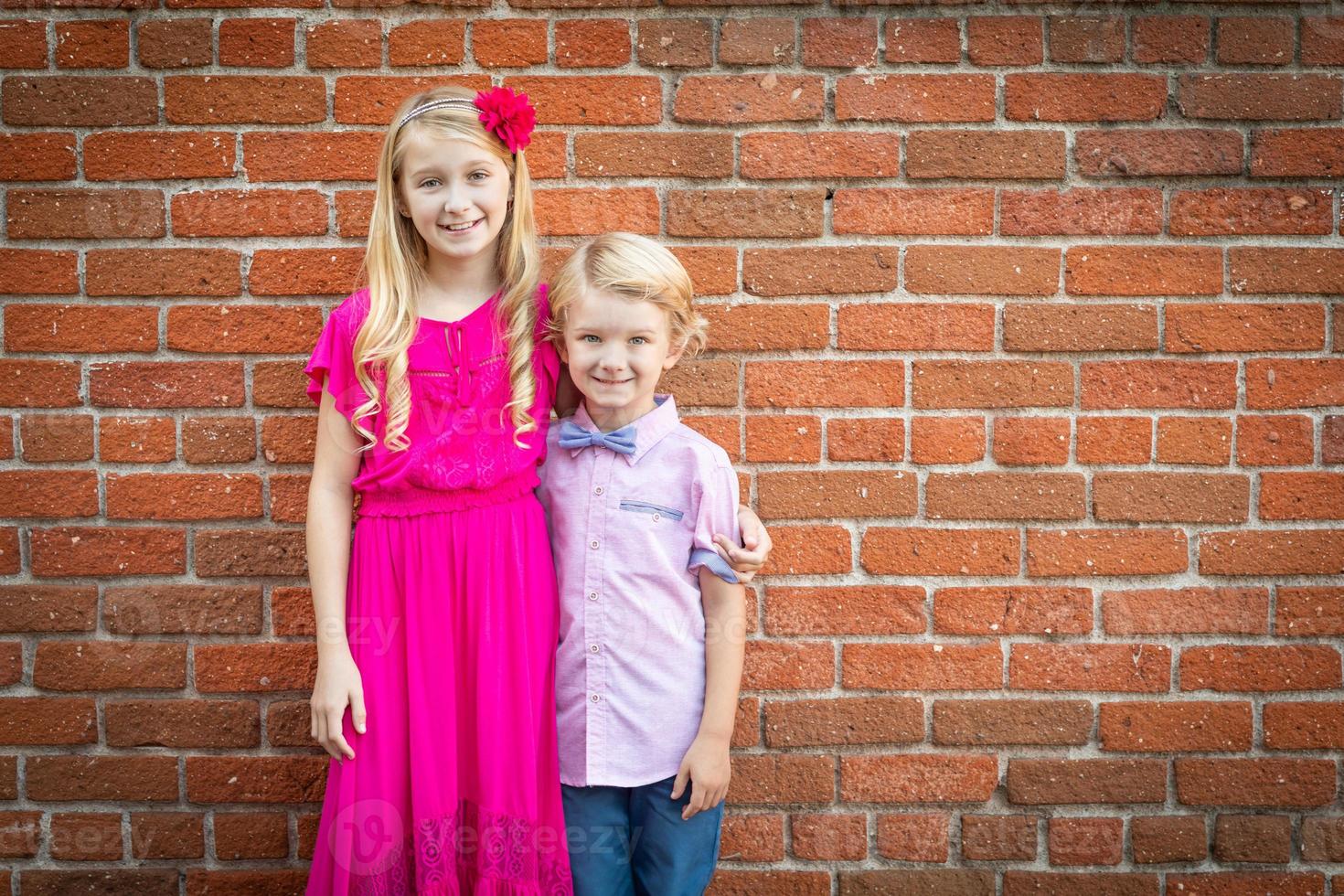 Cute Young Caucasian Brother and Sister Portrait photo