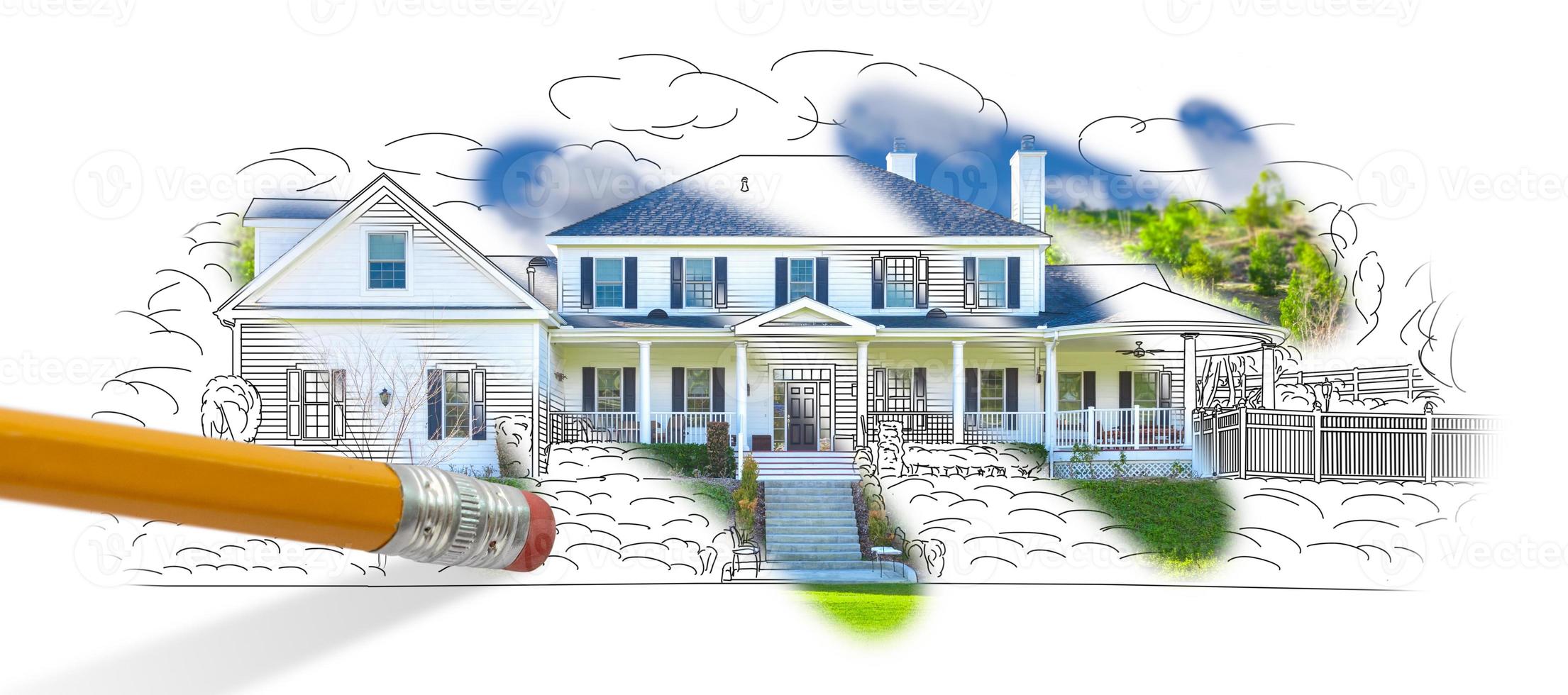 Pencil Erasing Drawing To Reveal Finished Custom House Design Photograph photo