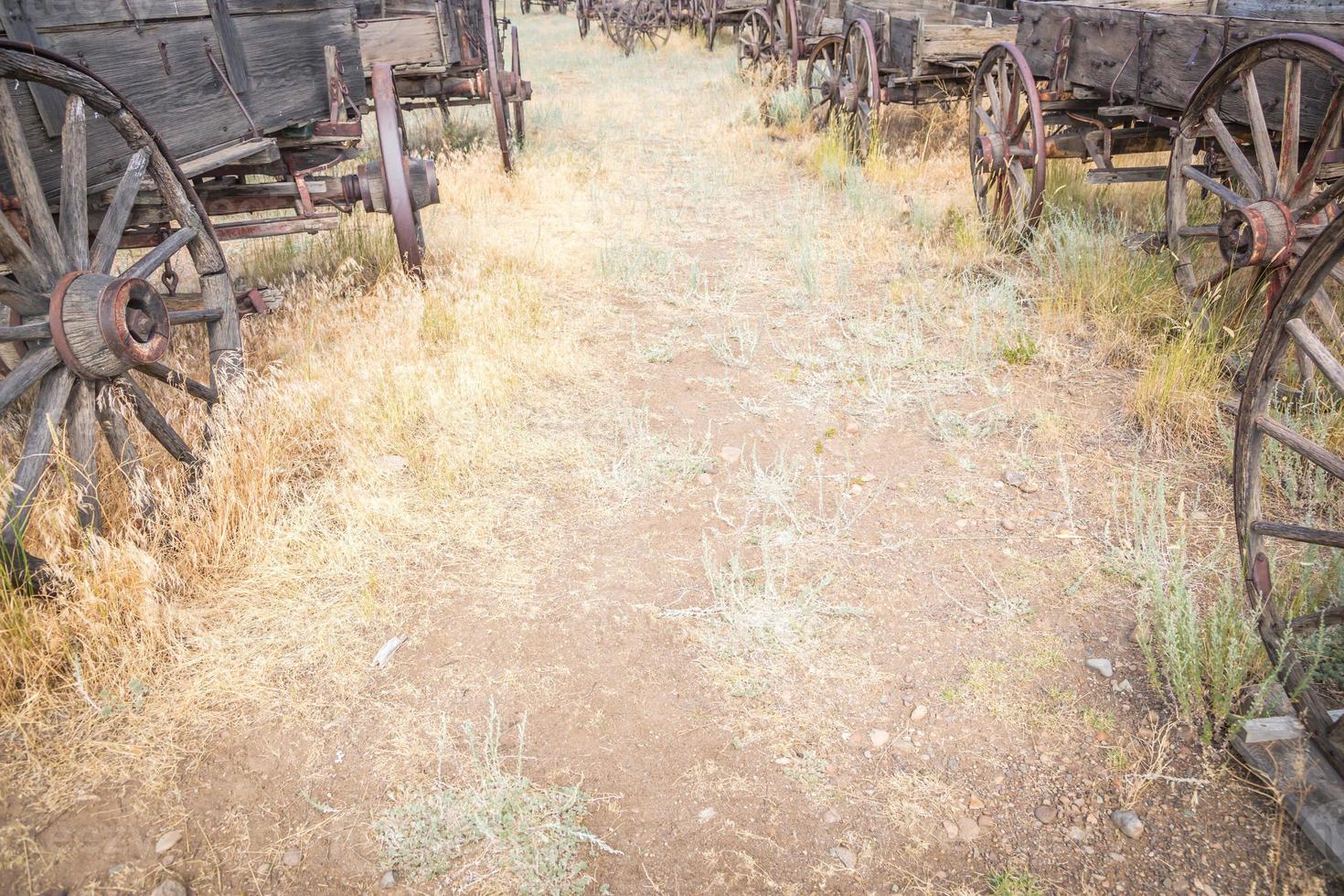 Abstract of Vintage Antique Wood Wagons and Wheels. photo