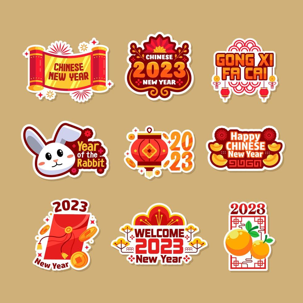 Chinese New Year stickers, symbols of China set