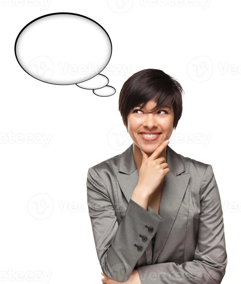 Beautiful Multiethnic Woman with Blank Thought Bubbles and Clipping Path photo