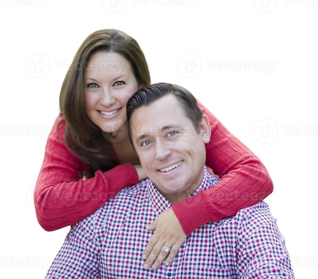 Attractive Happy Caucasian Couple Portrait Isolated on White photo