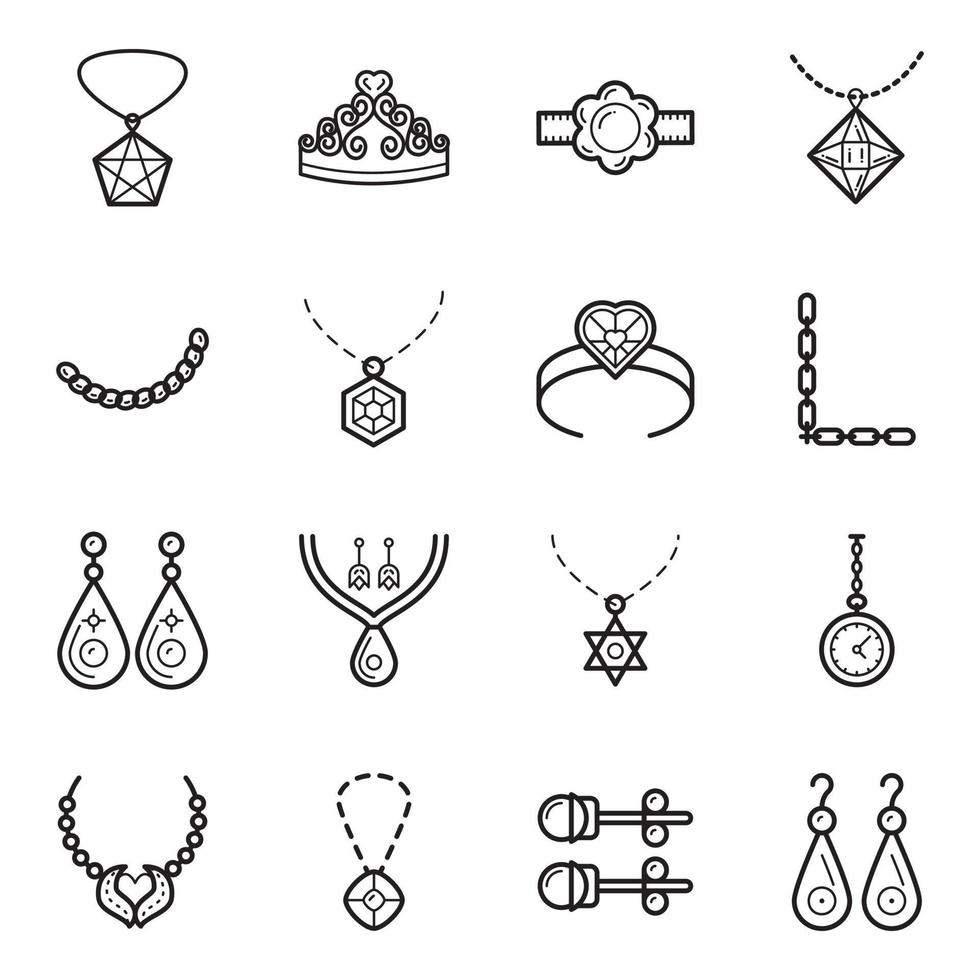 paquete de joyas y adornos iconos lineales vector