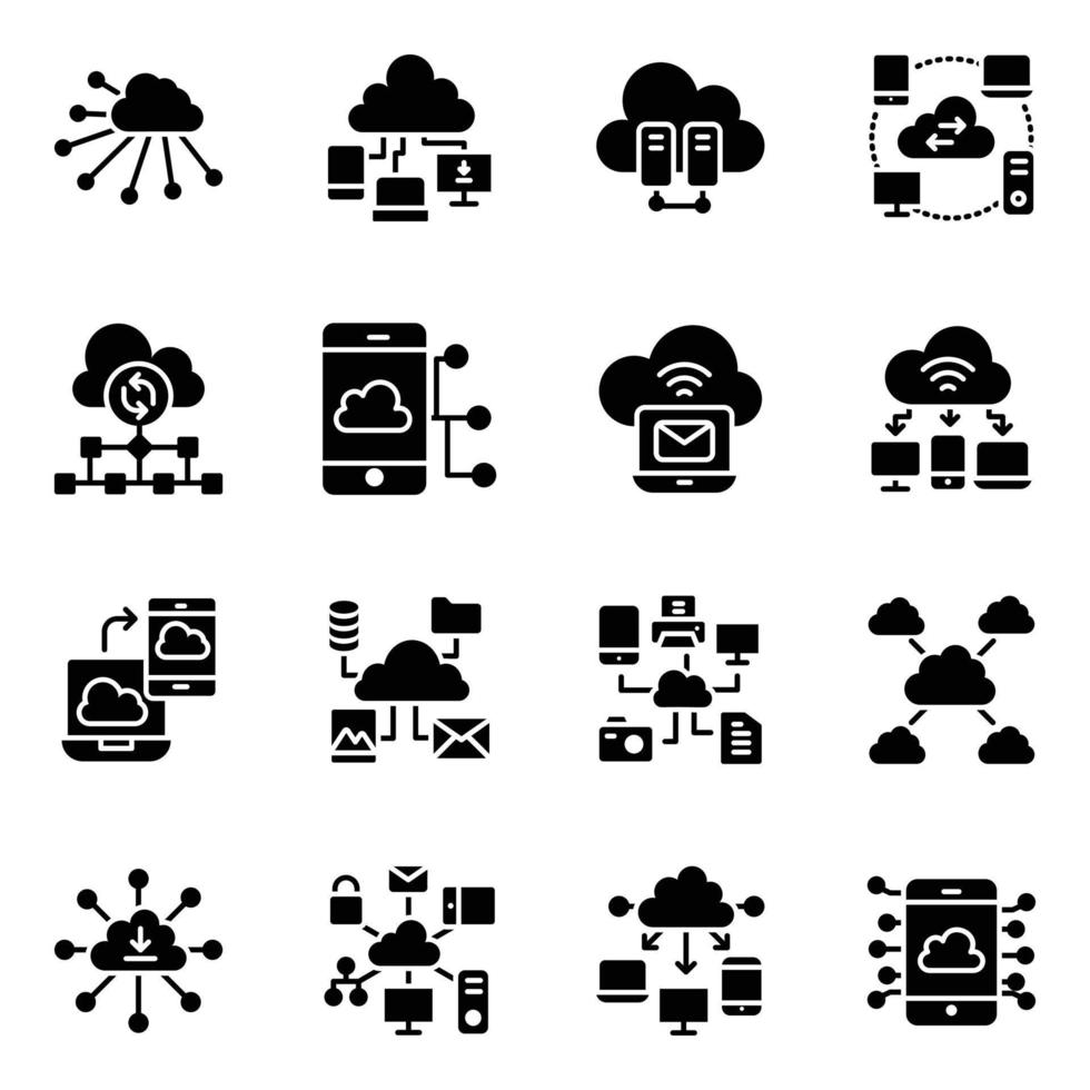 paquete de iconos de glifos de tecnología en la nube vector