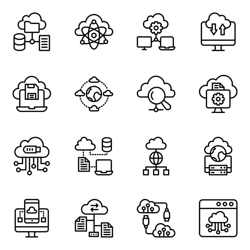 paquete de iconos de línea de transferencia de datos en la nube vector