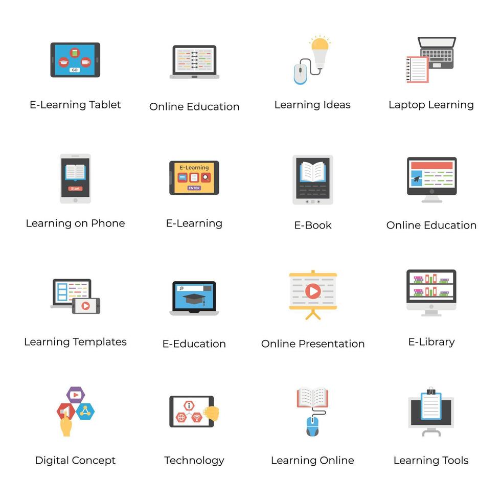 paquete de vectores de iconos de e-learning