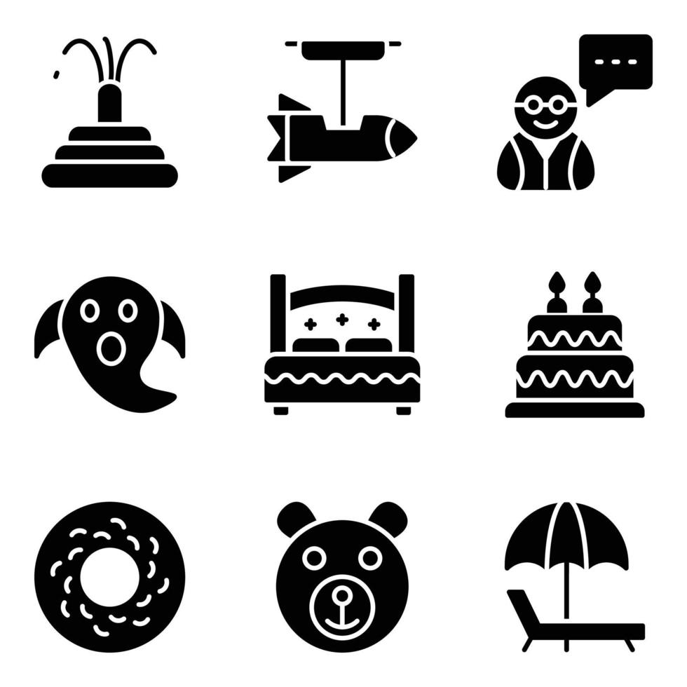 Kids Fun Glyph Icons Set vector