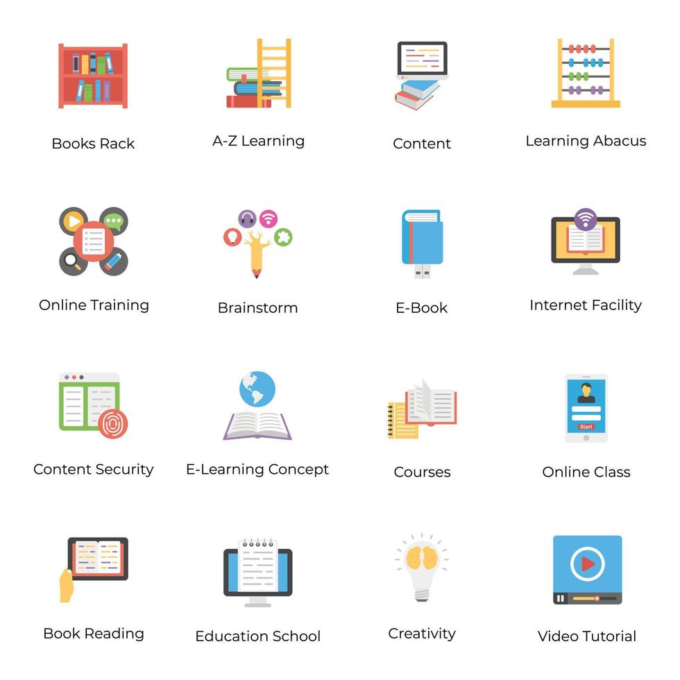 paquete de iconos de aprendizaje en línea vector