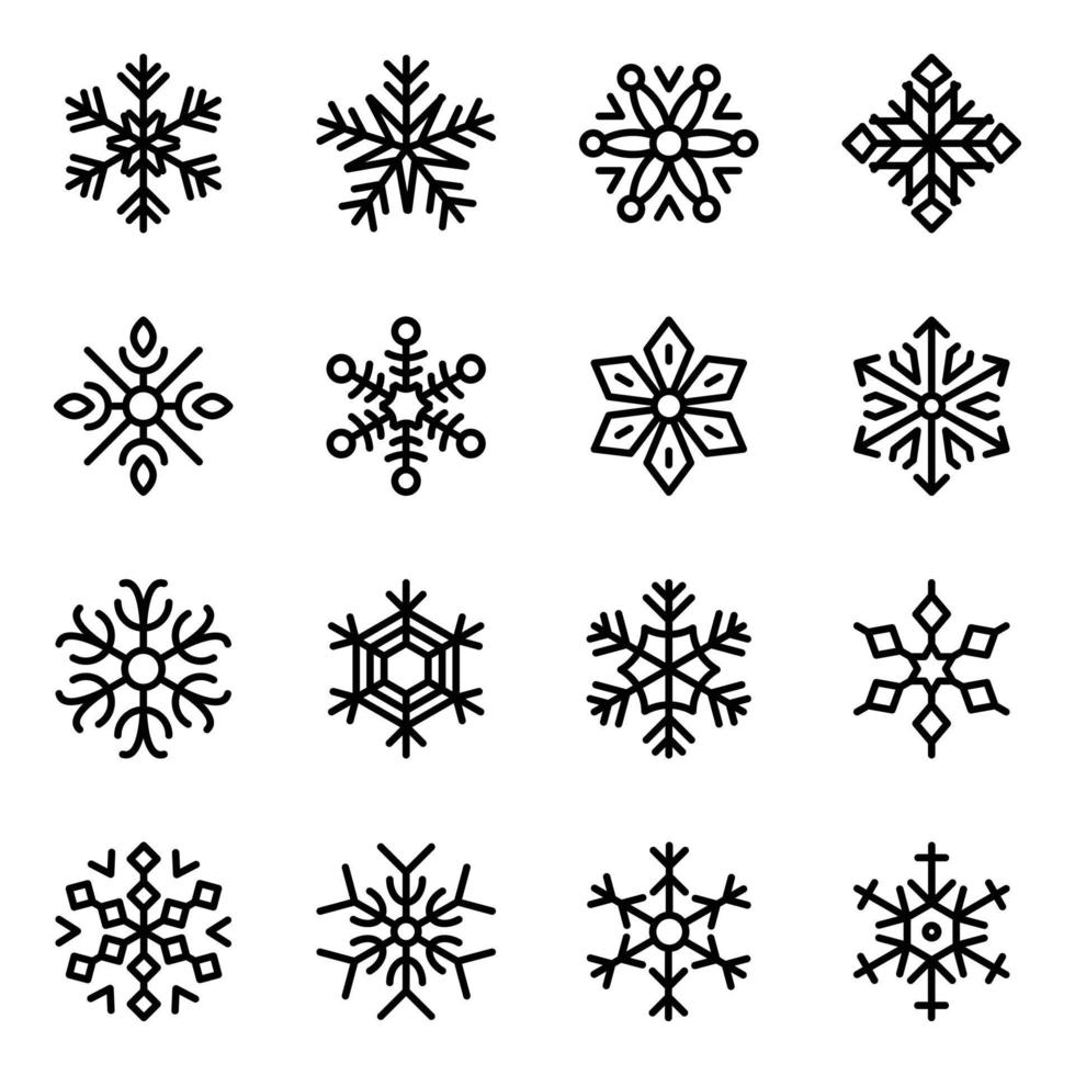 paquete de iconos de línea de copos de nieve congelados vector