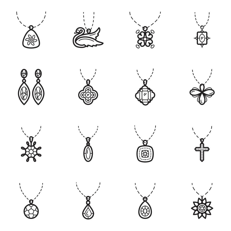 paquete de iconos lineales de joyería para el cuello vector