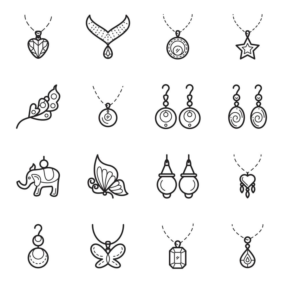 paquete de artículos de joyería iconos lineales vector