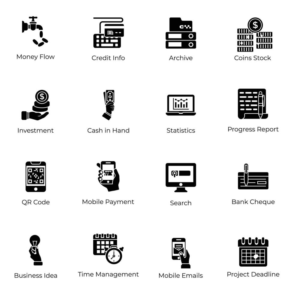 Banking and Atm Service Solid Icons vector