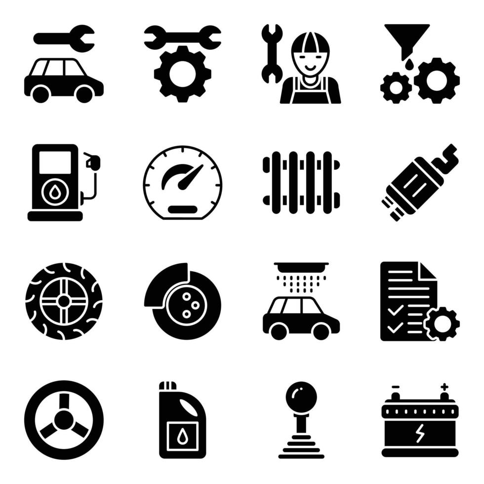 iconos de vector de glifo de servicio de coche