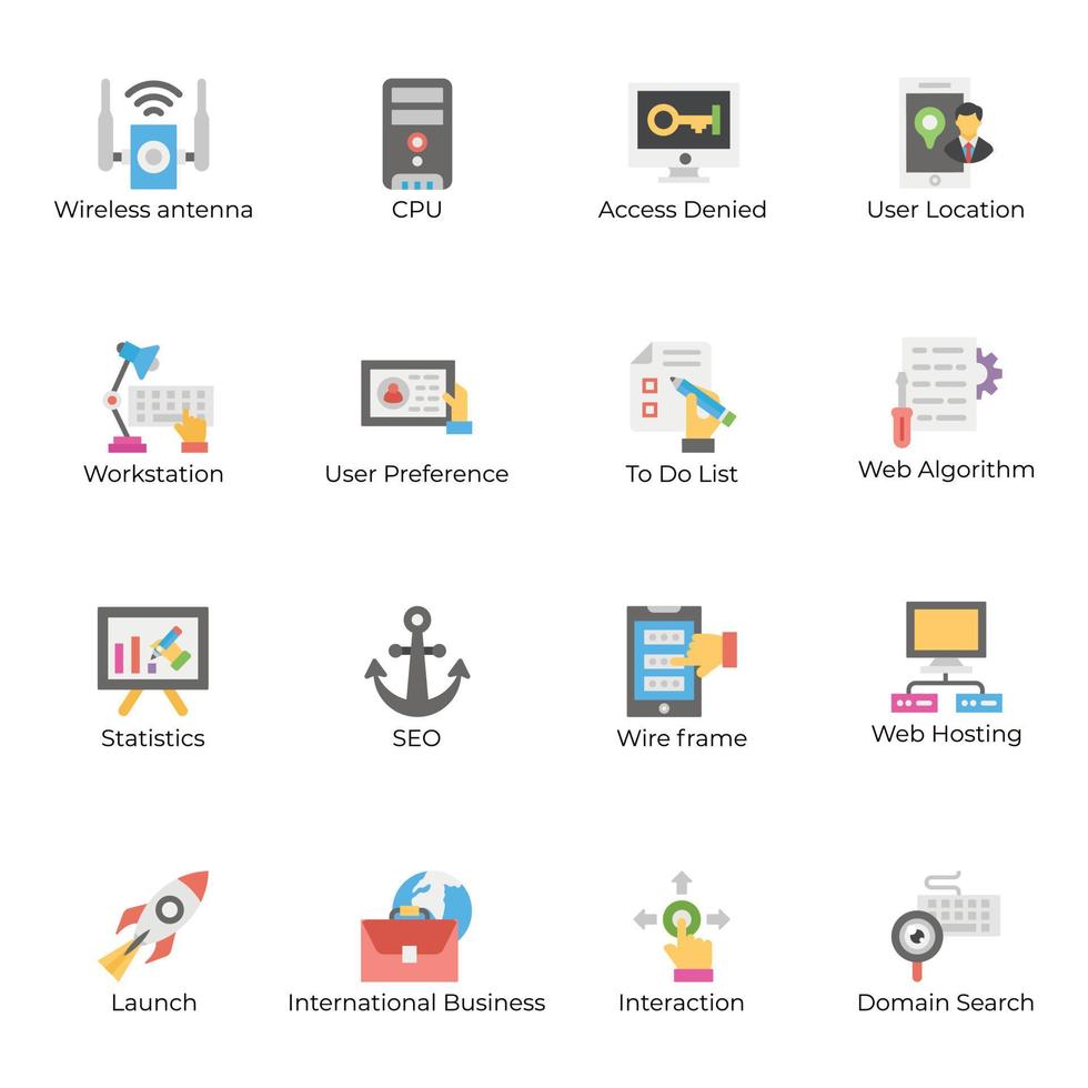 paquete de iconos de alojamiento web y de datos vector