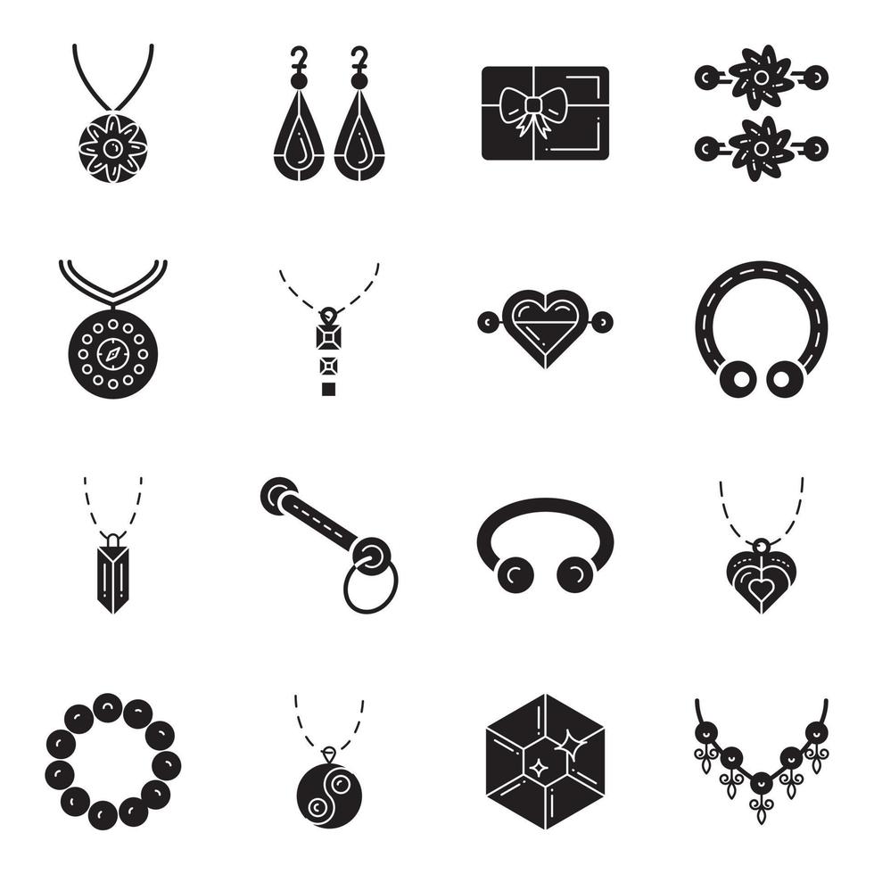 paquete de iconos de glifo de accesorios de joyería vector