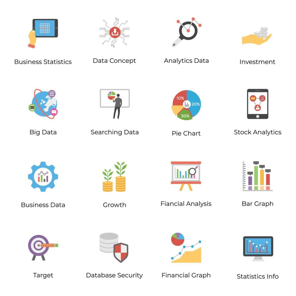 Data Analytics Flat Icons Pack 16436651 Vector Art at Vecteezy