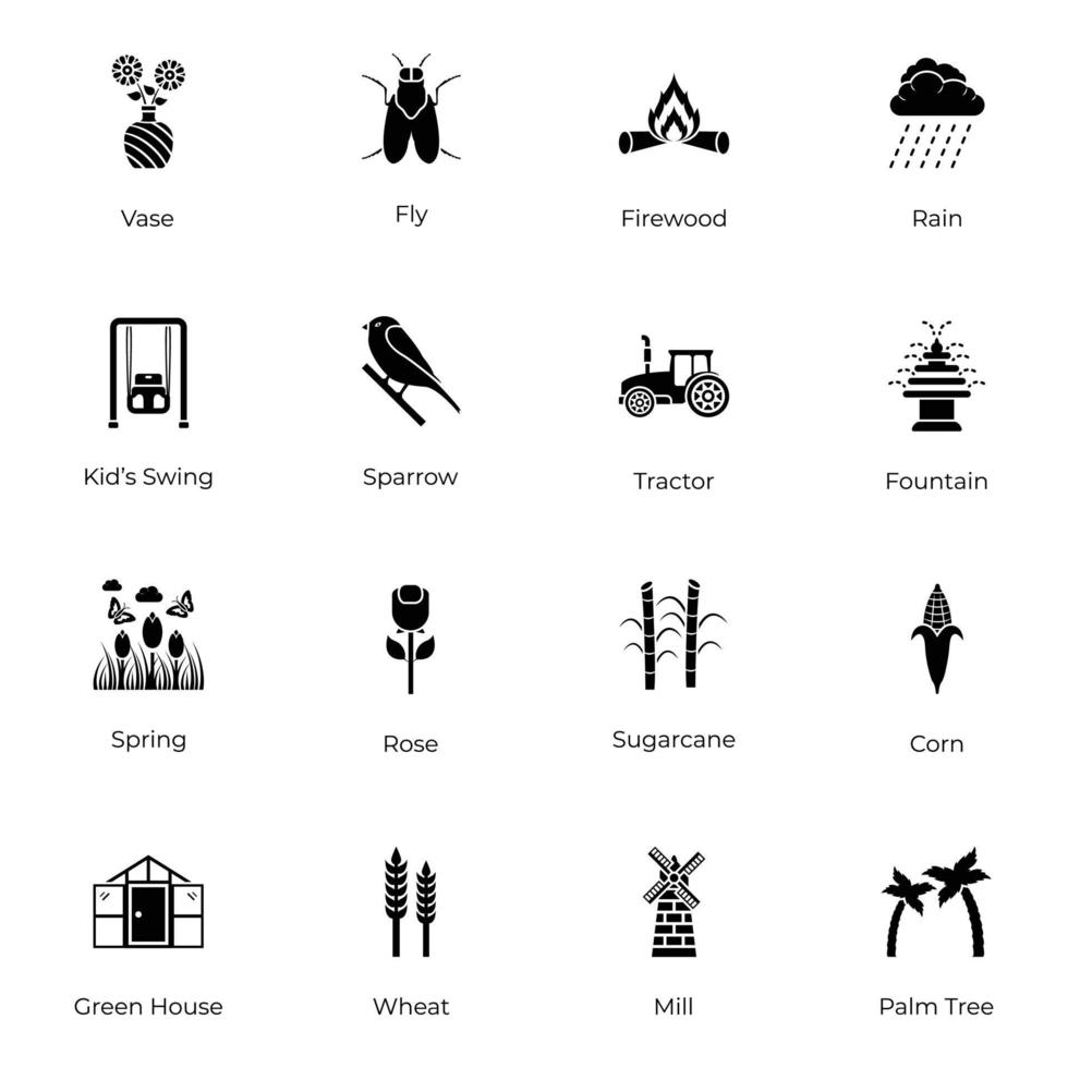 Pack of Gardening and Nature Solid Icons vector
