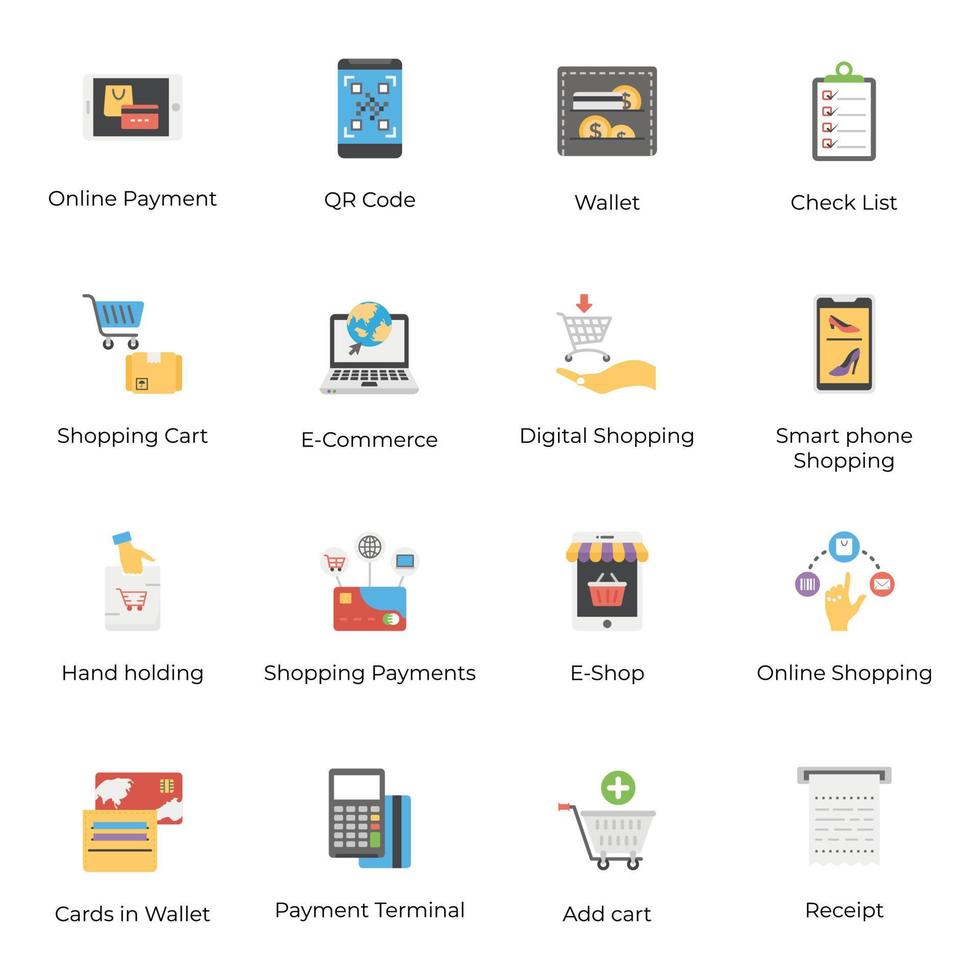 paquete de iconos planos de compras vector