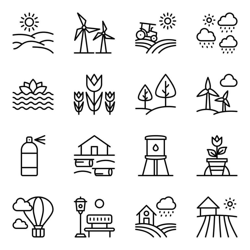 Agriculture and Landscapes Linear Icons vector