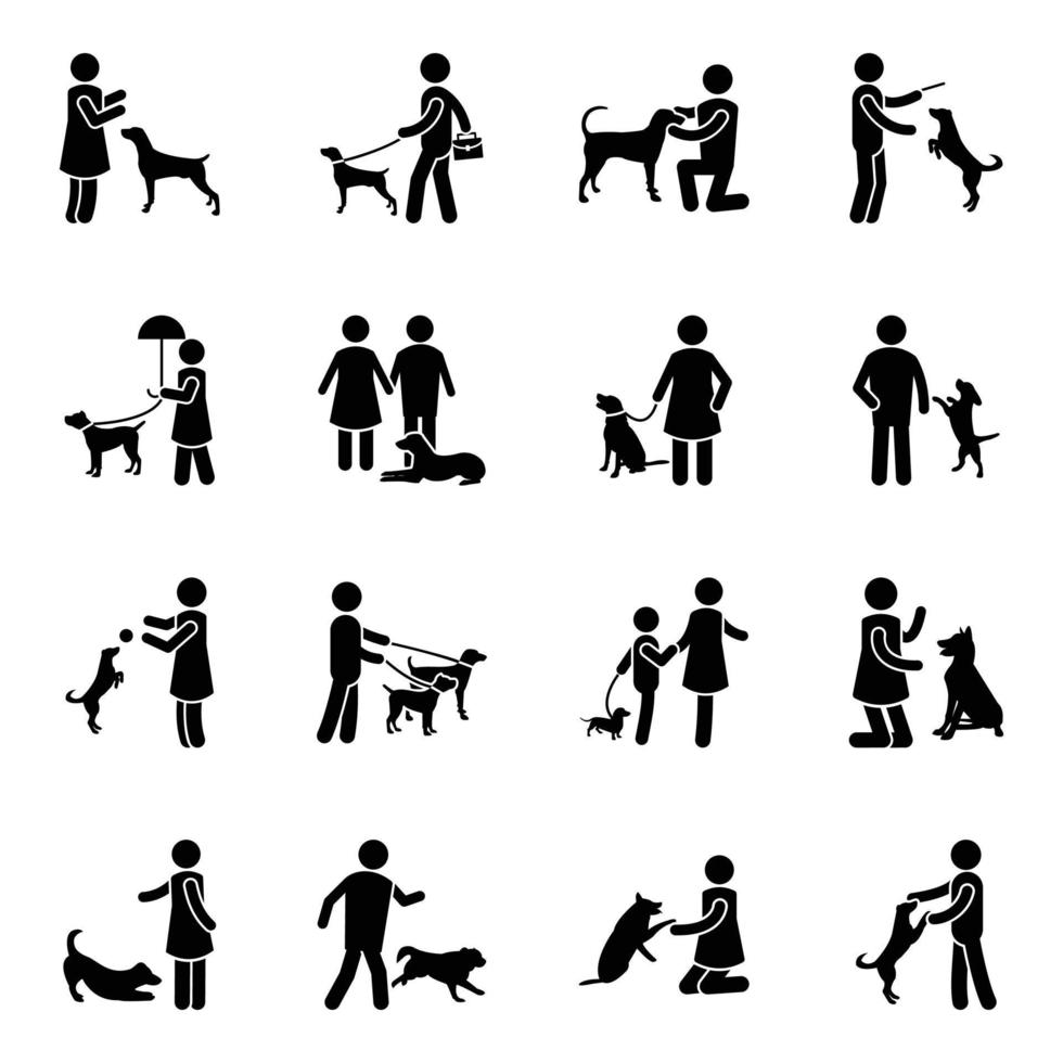 iconos de glifo de entrenamiento y cuidado de perros vector