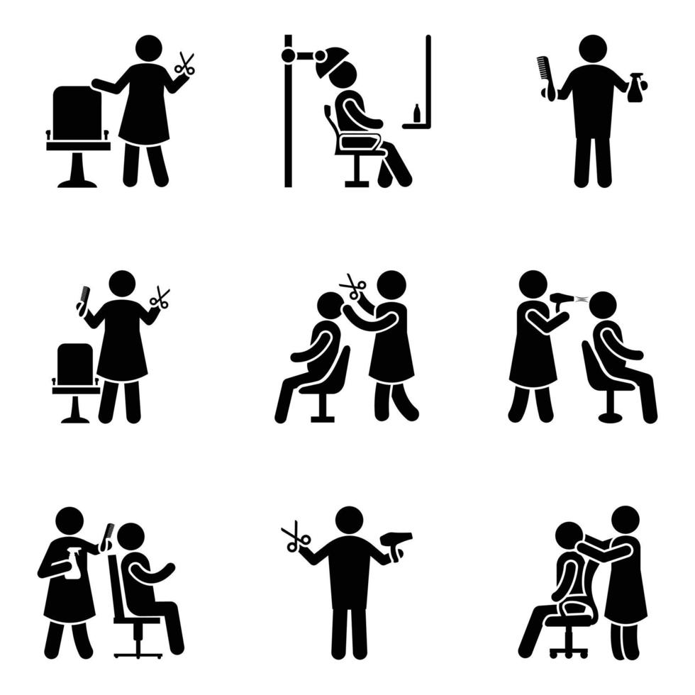 Barber and Hair Salon Glyph Vectors Set