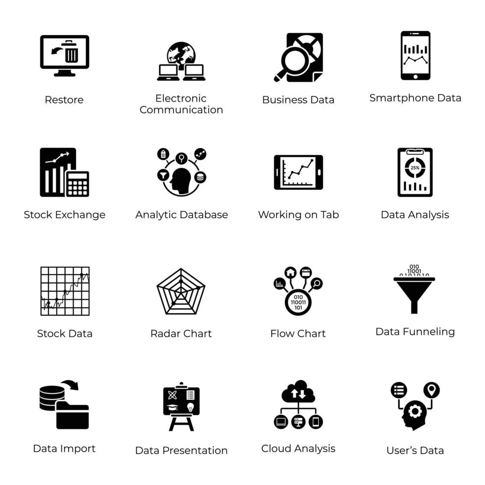 Business and Data Analytics Glyph Icons Pack vector