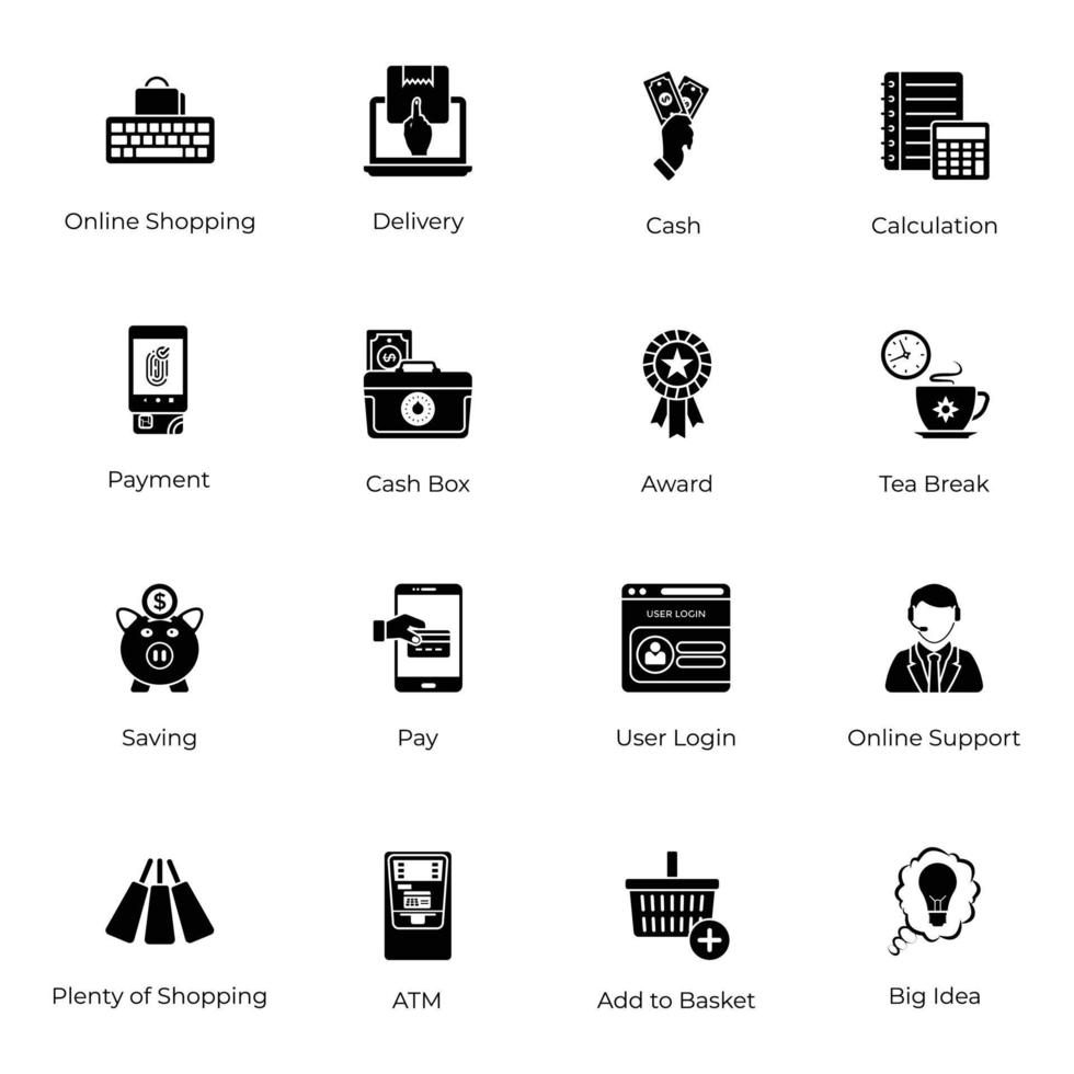 Pack of Digital Shopping Solid Icons vector