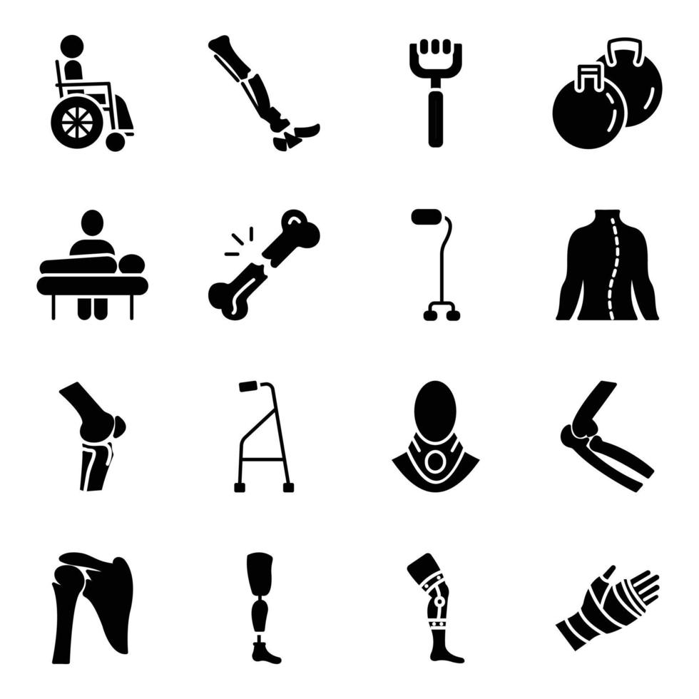 Pack of Orthopaedic Equipment Solid Icons vector
