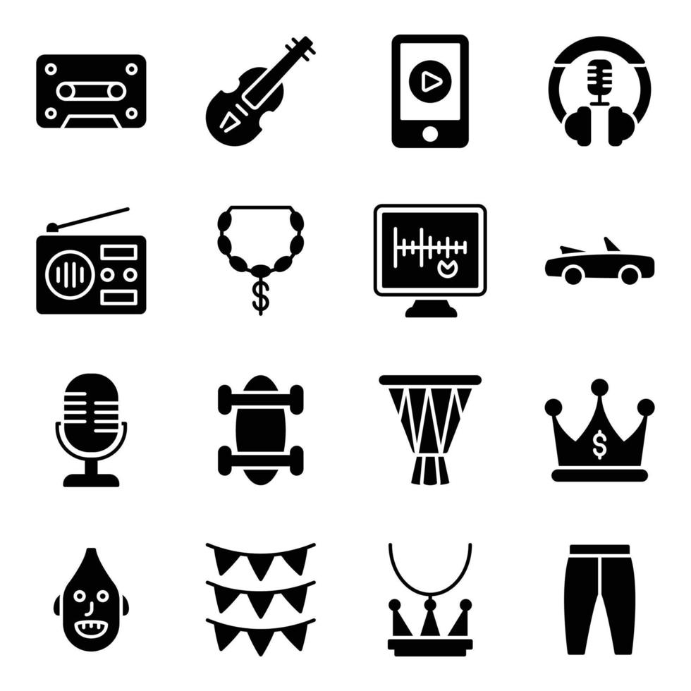 Pack of Hip Hop Music Icons vector