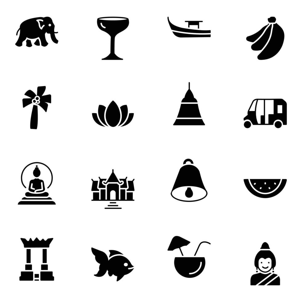 paquete de iconos de símbolos de tailandia vector