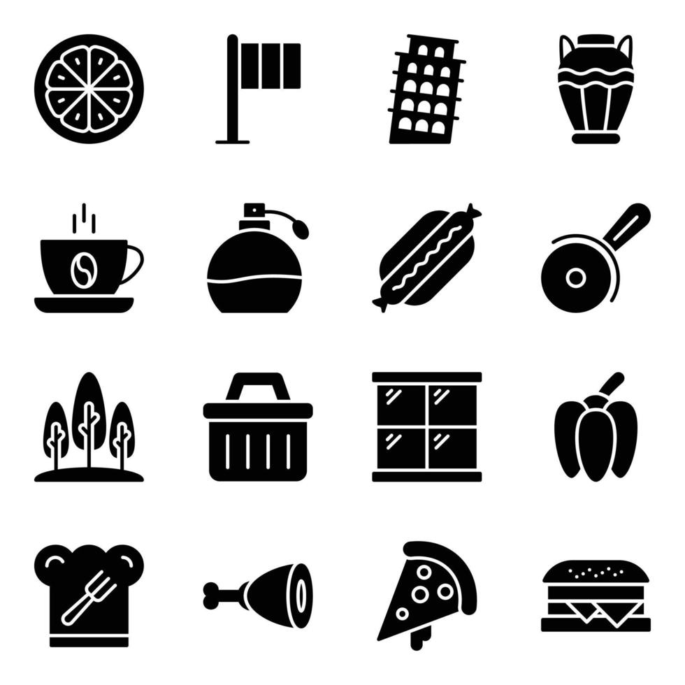 paquete de iconos de comida y cultura de italia vector