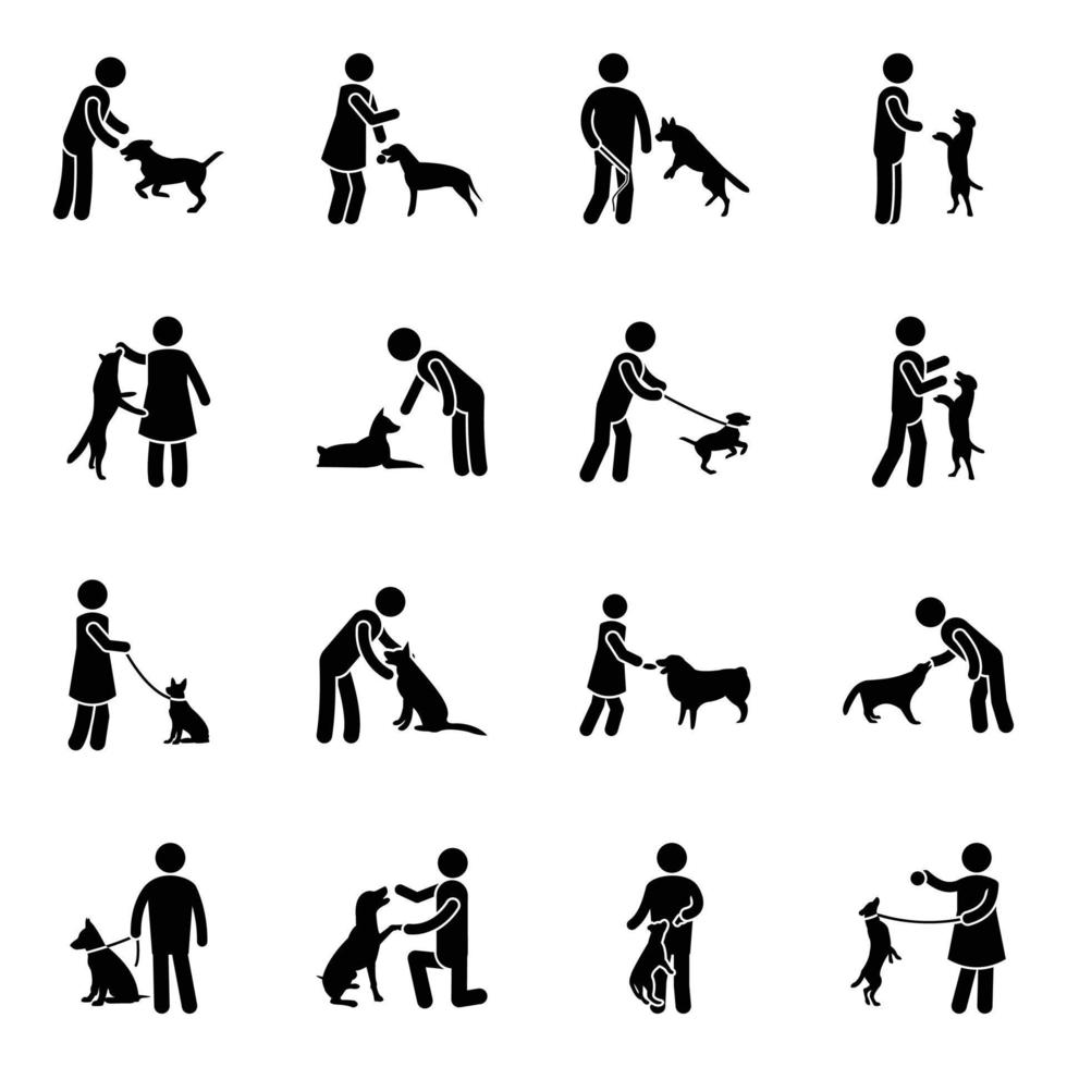 iconos de glifo de domesticación y cuidado de mascotas y perros vector