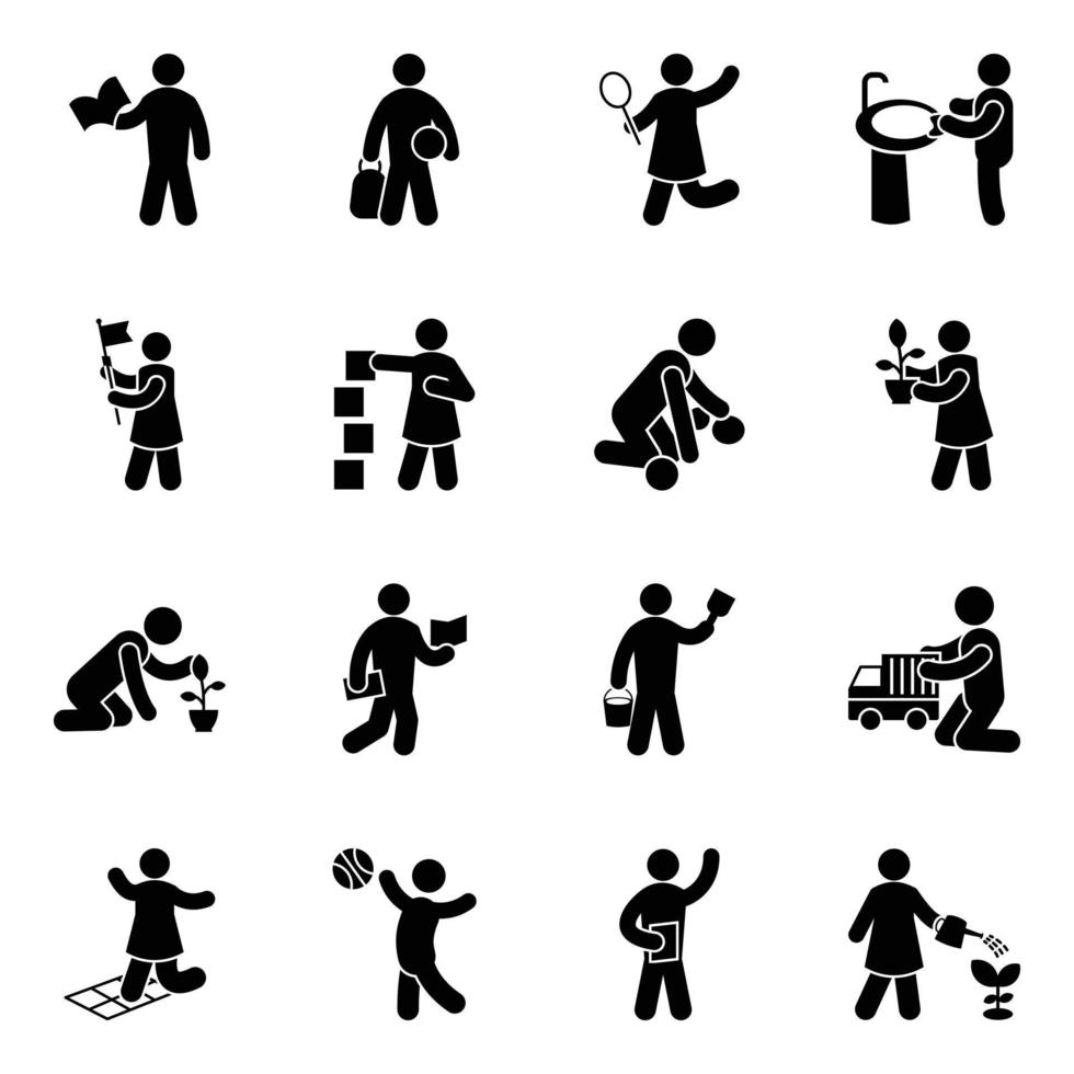 Childhood and Activities Glyph Icons Pack vector