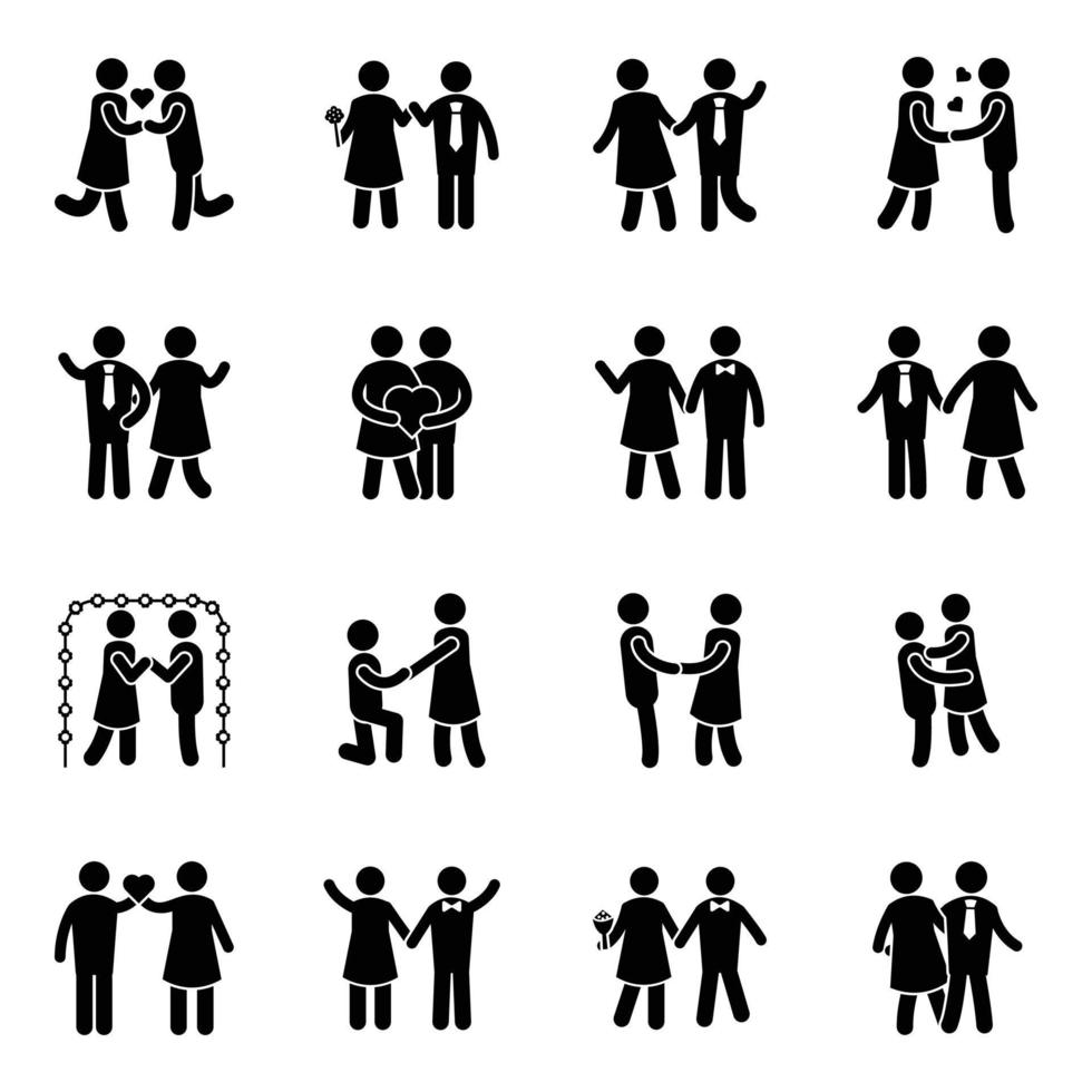 paquete de iconos de glifos de parejas de novios vector