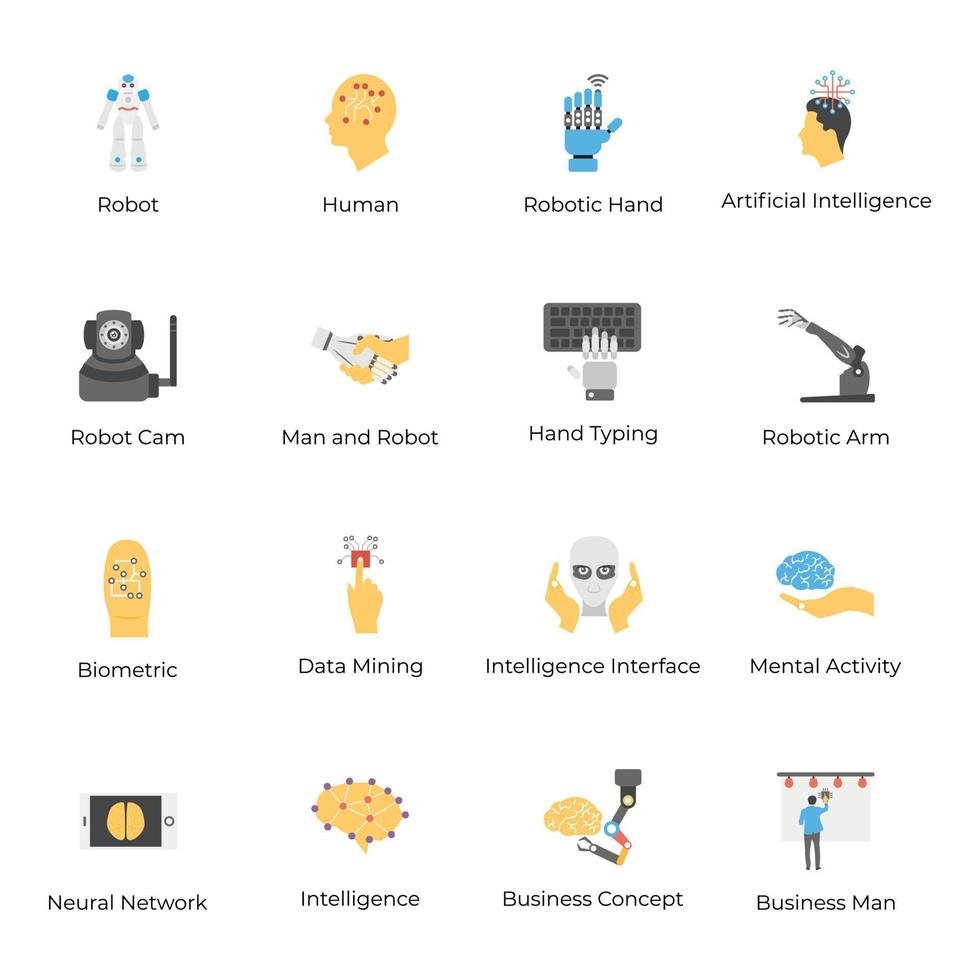 Artificial Intelligence Flat Icons Pack vector