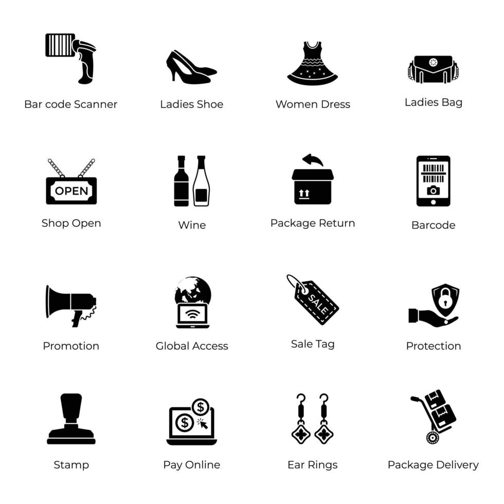 Solid Icons Set Of Shopping Equipment vector