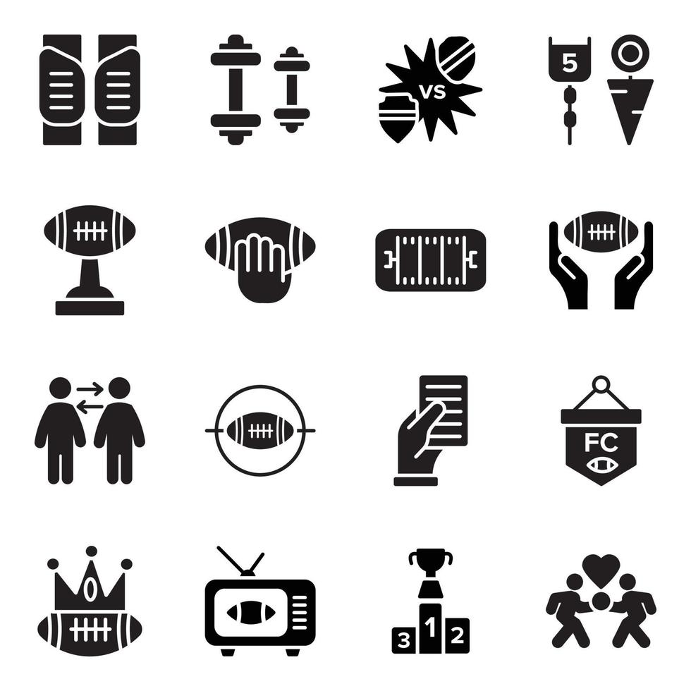 conjunto de iconos de glifo de juego de rugby vector