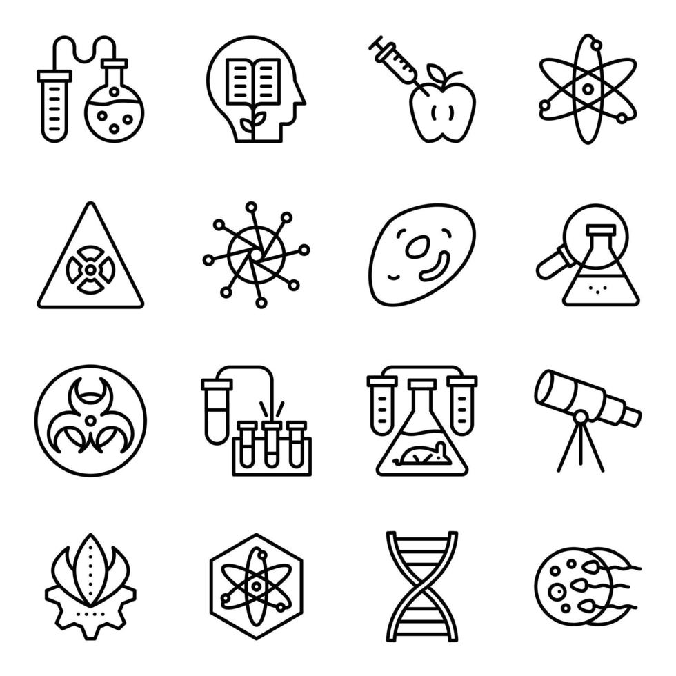 Biotechnology and Bioinformatics Line Icons Set vector