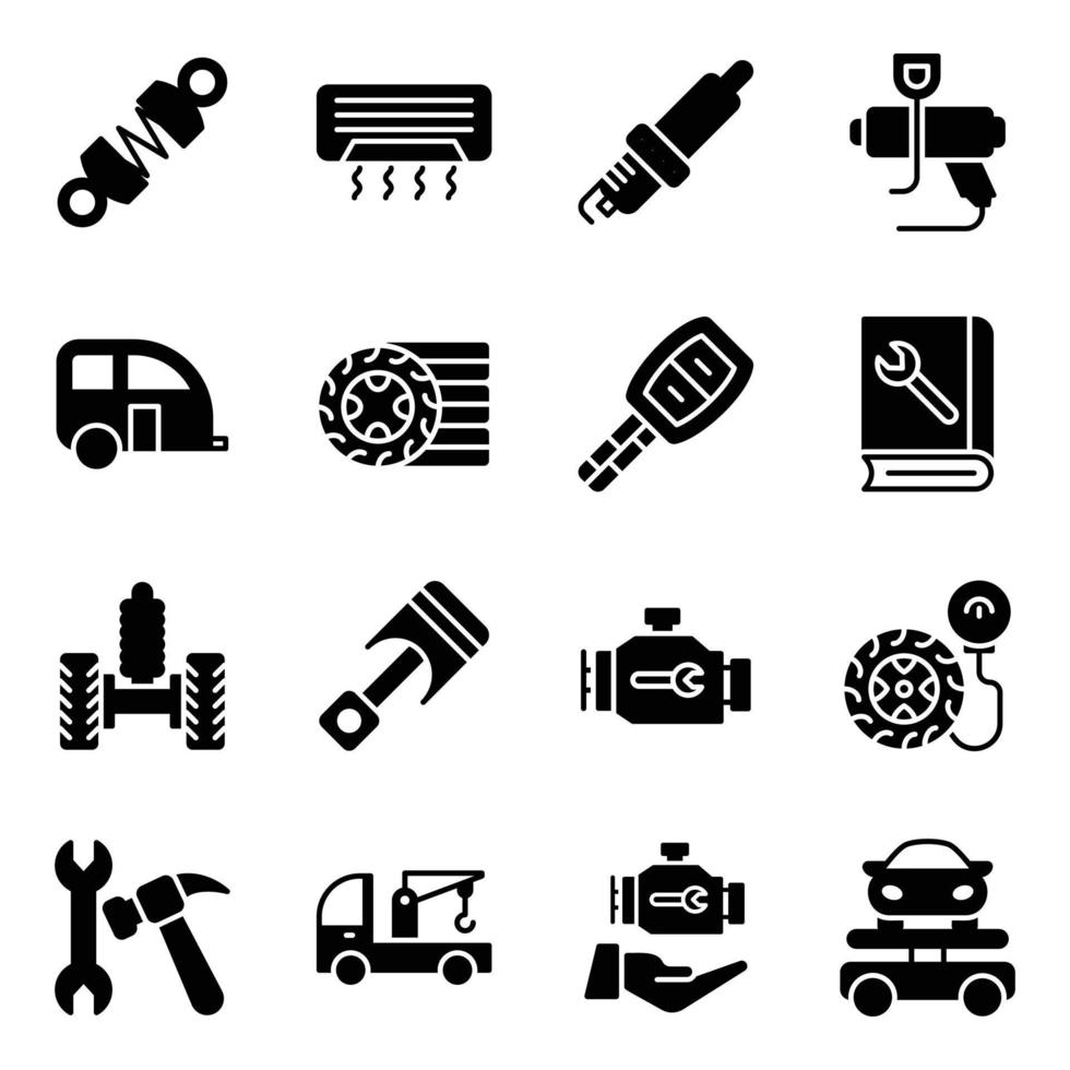 iconos de vector de glifo de reparación de automóviles