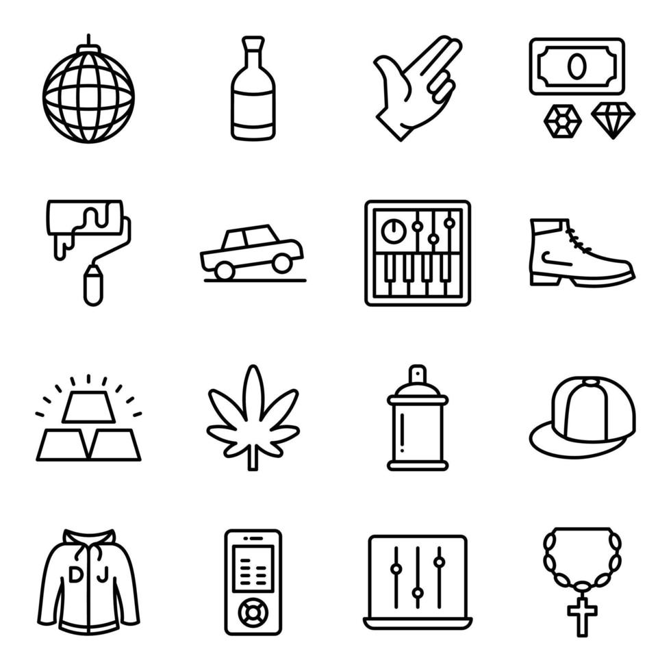 Pack of Hip Hop and Disco Icons vector